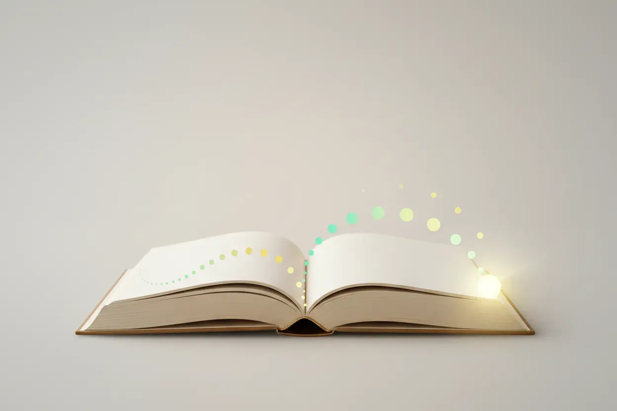 Open children’s book with a bouncing dotted arc across the pages, symbolizing rhythmic poems that build reading fluency.